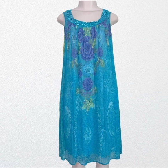 NWOT Soft Surroundings Boho Beach Retro Floral Sleeveless Swing Dress SZ M - Picture 2 of 11